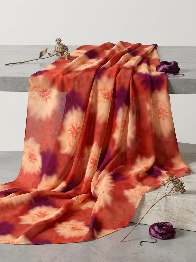 Multicolor Tie-Dye Floral Burst Pure Chiffon Digital Printed Fabric