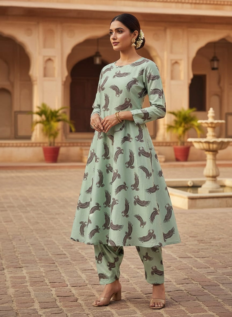Seamless Eagle Bird Pattern Digital Printed Fabric - Kora Silk