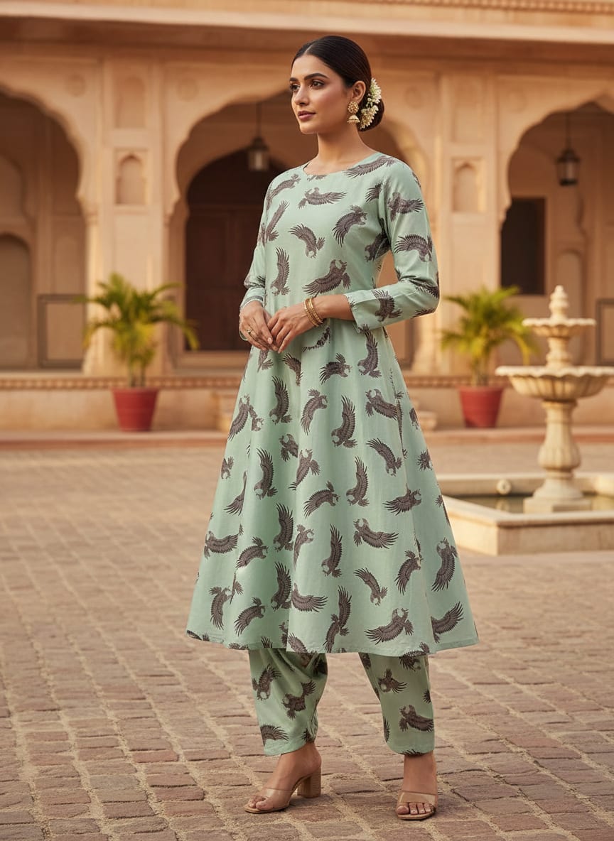 Seamless Eagle Bird Pattern Digital Printed Fabric - Kora Silk