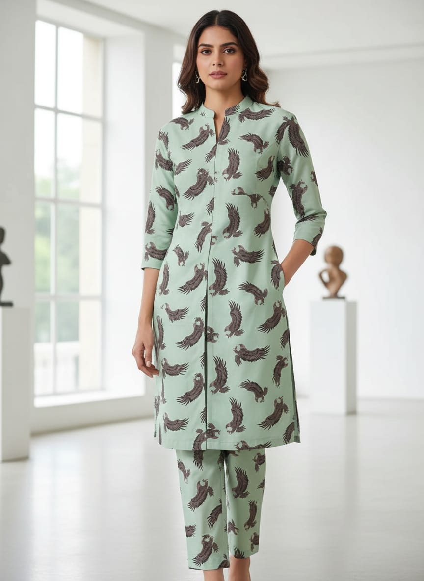 Seamless Eagle Bird Pattern Digital Printed Fabric - Kora Silk