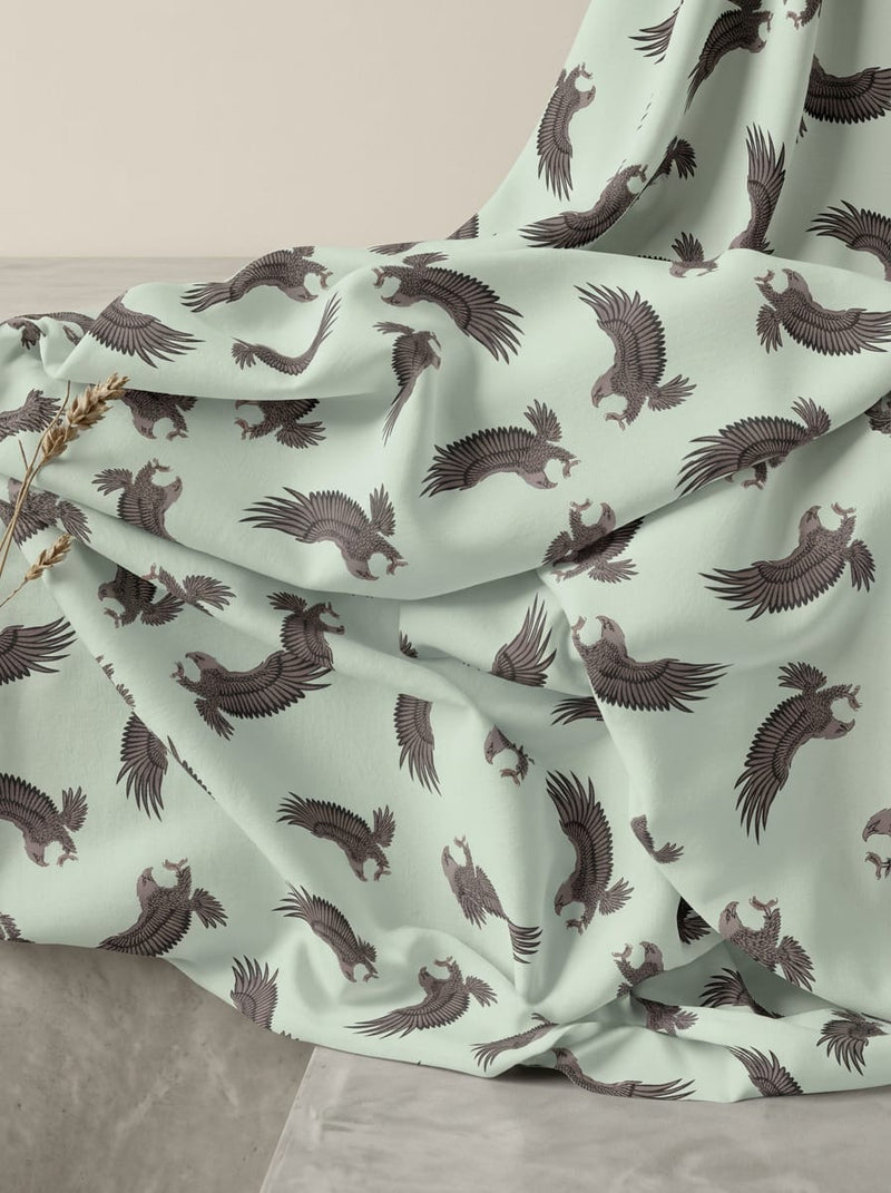 Green Flying Eagle Animal Print Weightless Digital Printed Fabric