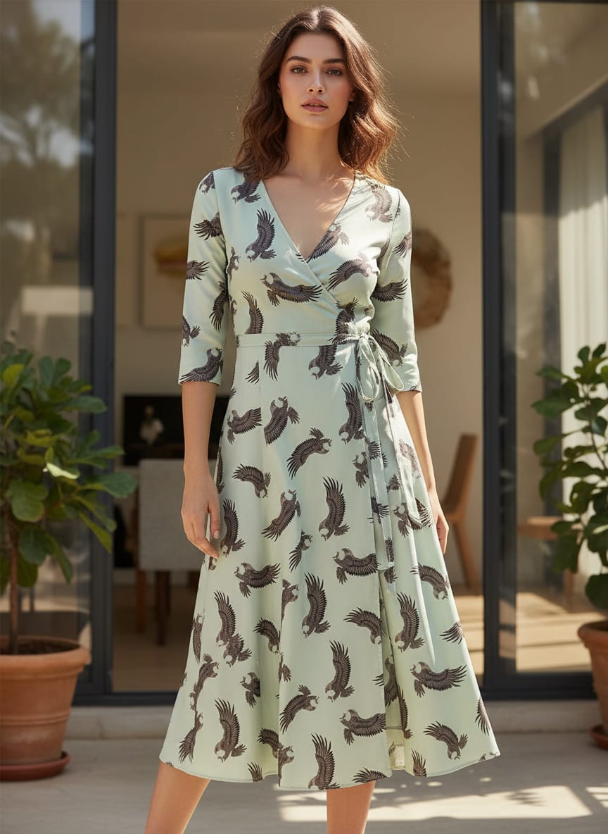 Seamless Eagle Bird Pattern Digital Printed Fabric - Silk Crepe
