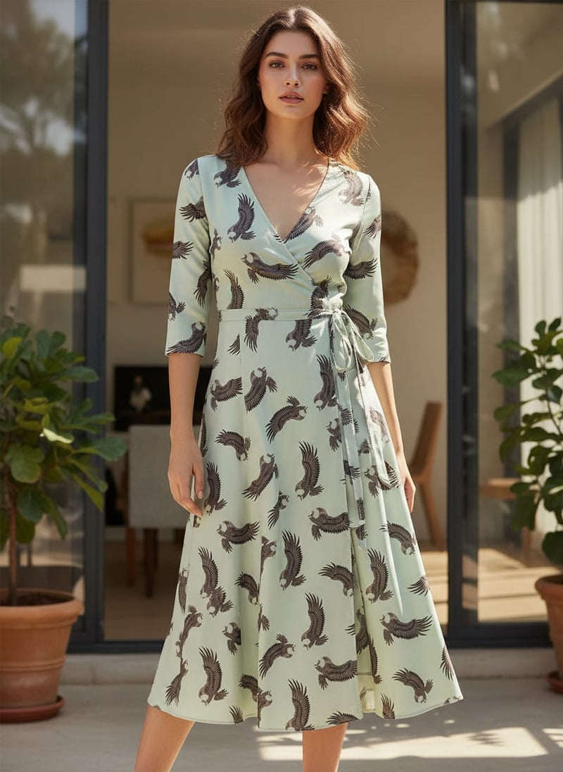 Seamless Eagle Bird Pattern Digital Printed Fabric - Silk Crepe