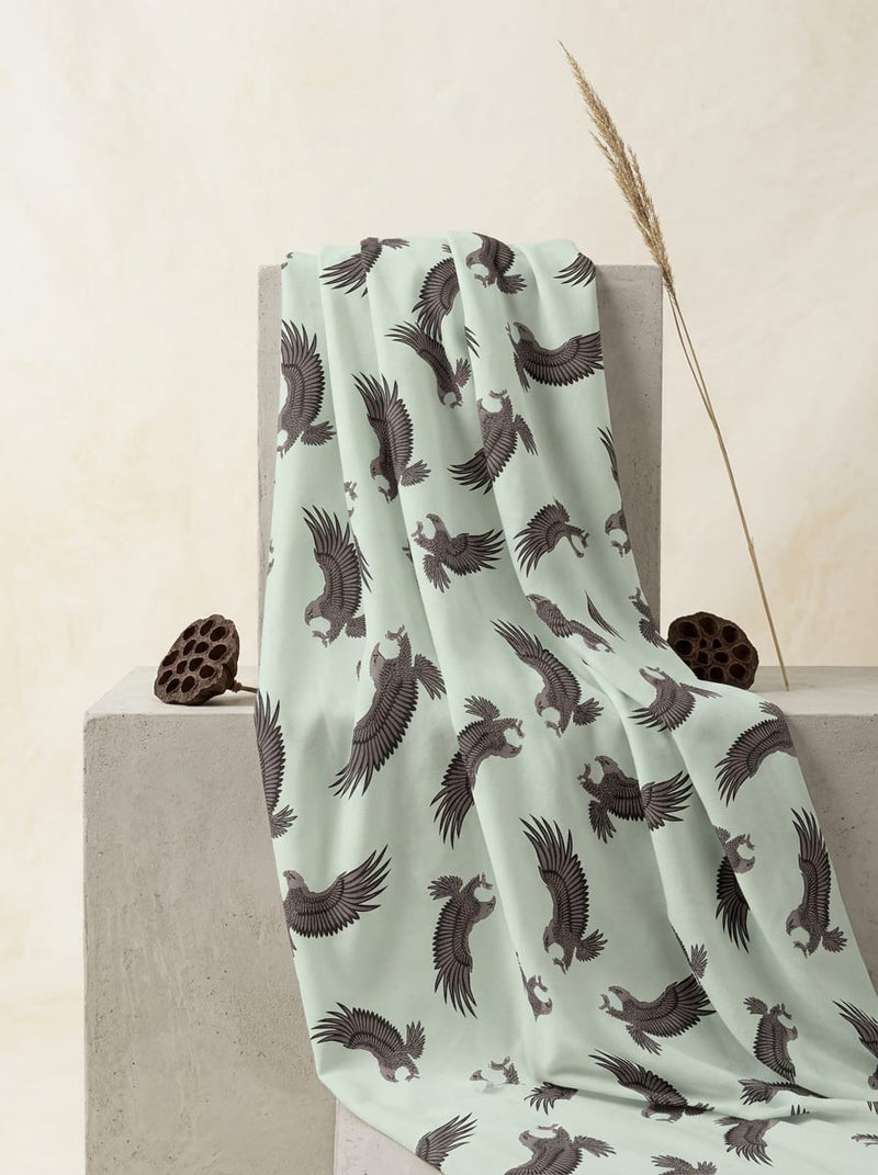 Green Flying Eagle Animal Print Pure Cotton Digital Printed Fabric
