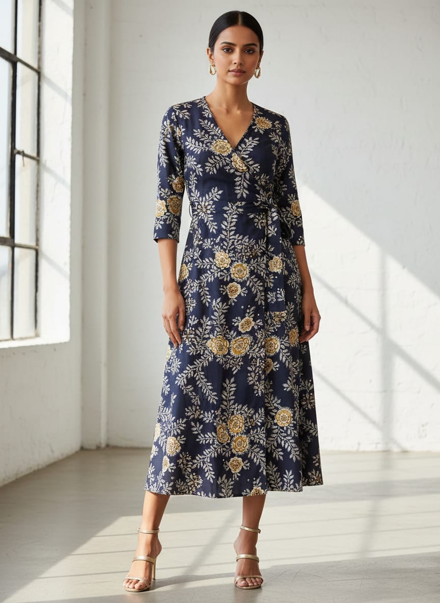 Embroidery Flower And Buds Digital Printed Fabric - Silk Crepe