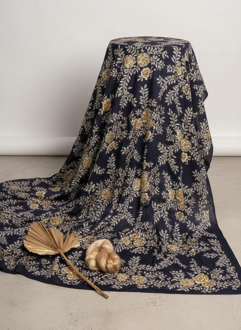 Embroidery Flower And Buds Digital Printed Fabric - Silk Crepe
