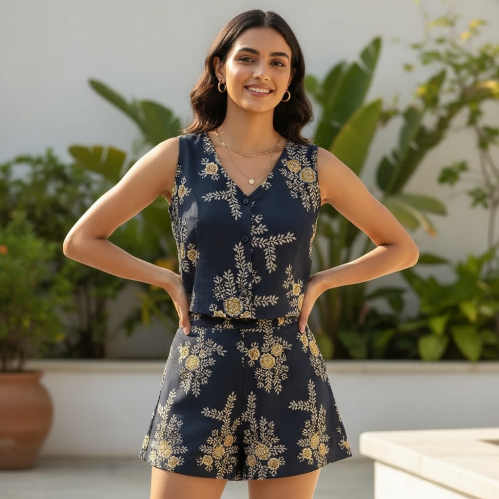 Embroidery Flower And Buds Digital Printed Fabric - Upada Silk