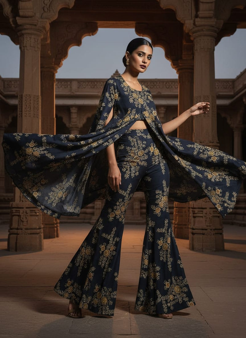 Embroidery Flower And Buds Digital Printed Fabric - Upada Silk