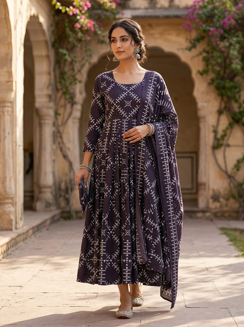 Black Ethnic Geometric Silk Crepe Digital Printed Fabric