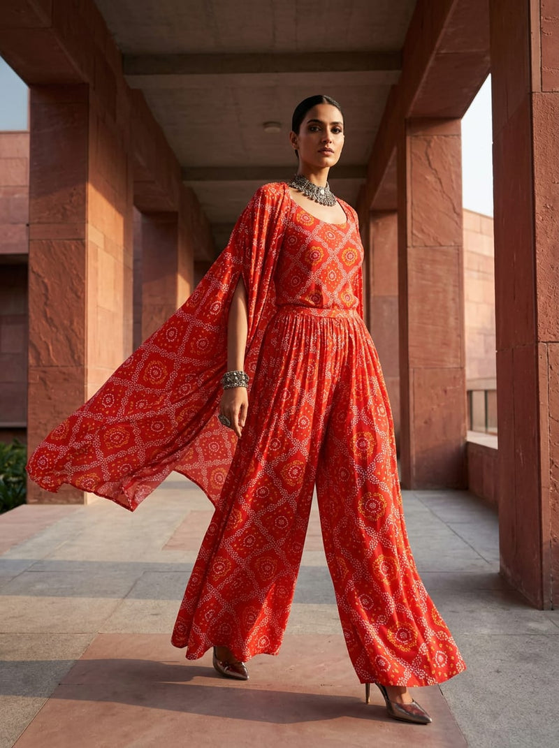 Red Traditional Ethnic Bandhani Print Weightless Digital Printed Fabric