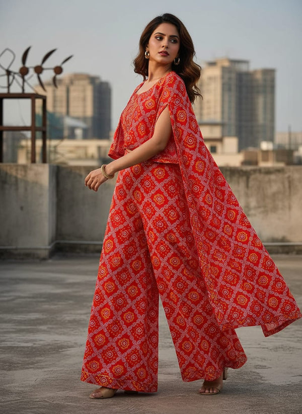 Attractive Seamless Bandhani Digital Printed Fabric - Pure Chinon - Cape with Palazzo Lookbook - PC-0-TA08268P-106 - alternate view