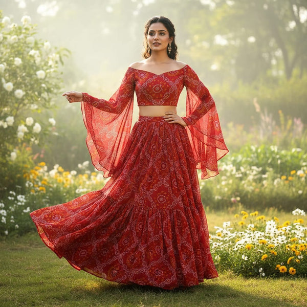 Attractive Seamless Bandhani Digital Printed Fabric - Pure Chiffon - alternate view