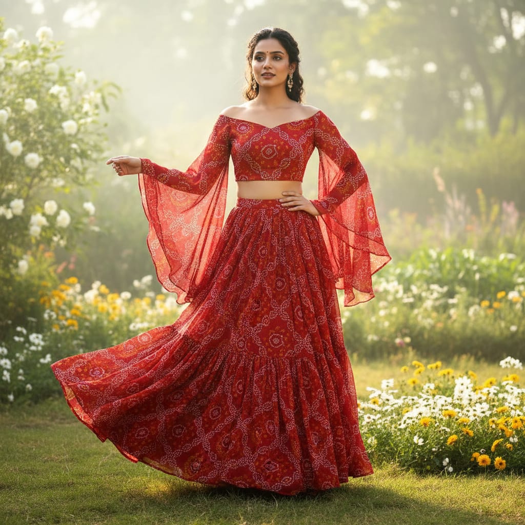 Attractive Seamless Bandhani Digital Printed Fabric - Pure Chiffon