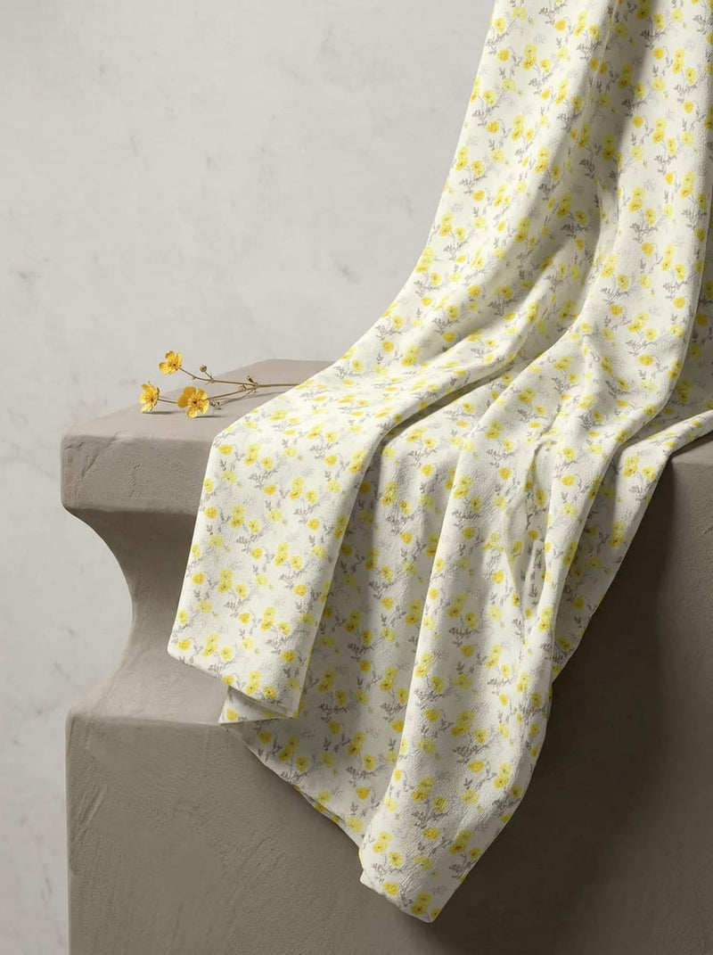 Yellow Ditsy Floral Print Silk Crepe Digital Printed Fabric