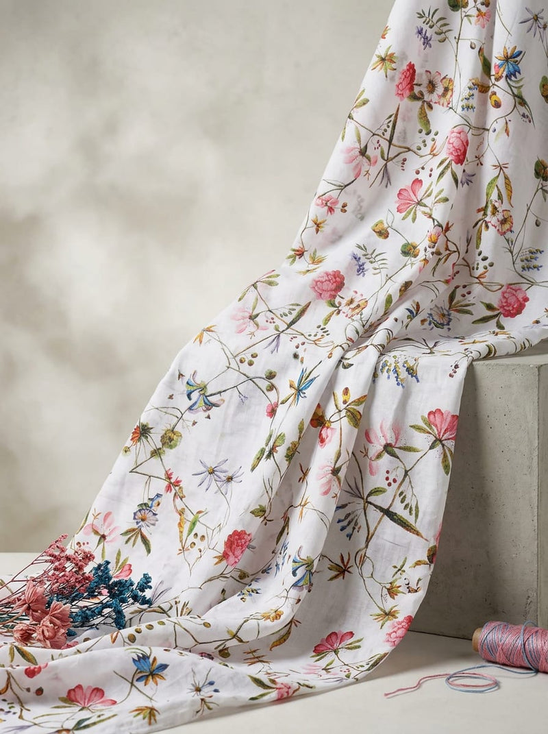 Multicolor Delicate Botanical Floral Pure Cotton Digital Printed Fabric