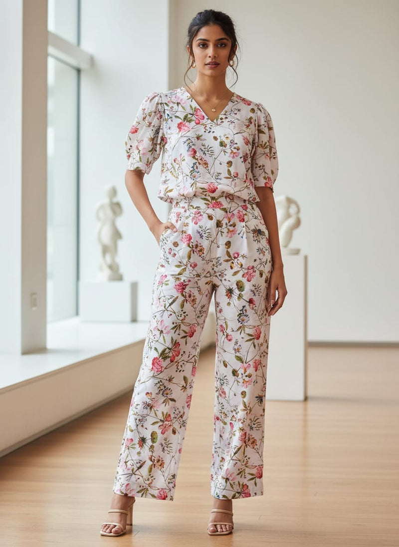 Multicolor Delicate Botanical Floral Pure Cotton Digital Printed Fabric