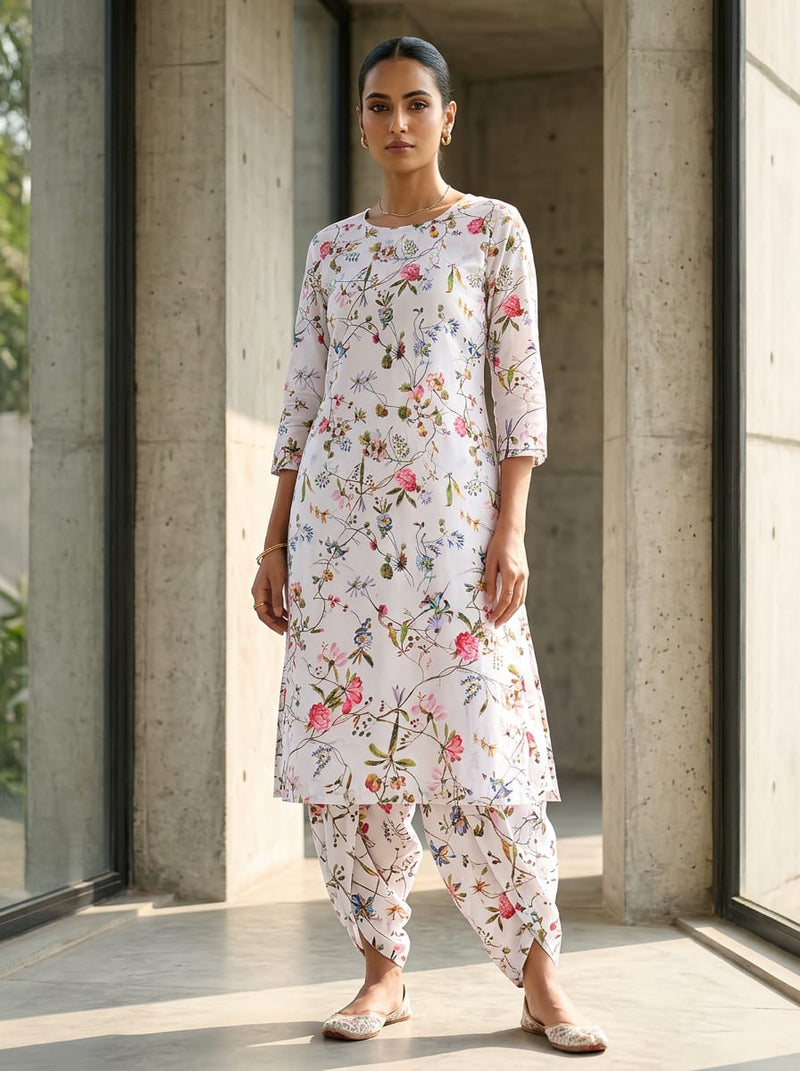Multicolor Delicate Botanical Floral Pure Cotton Digital Printed Fabric