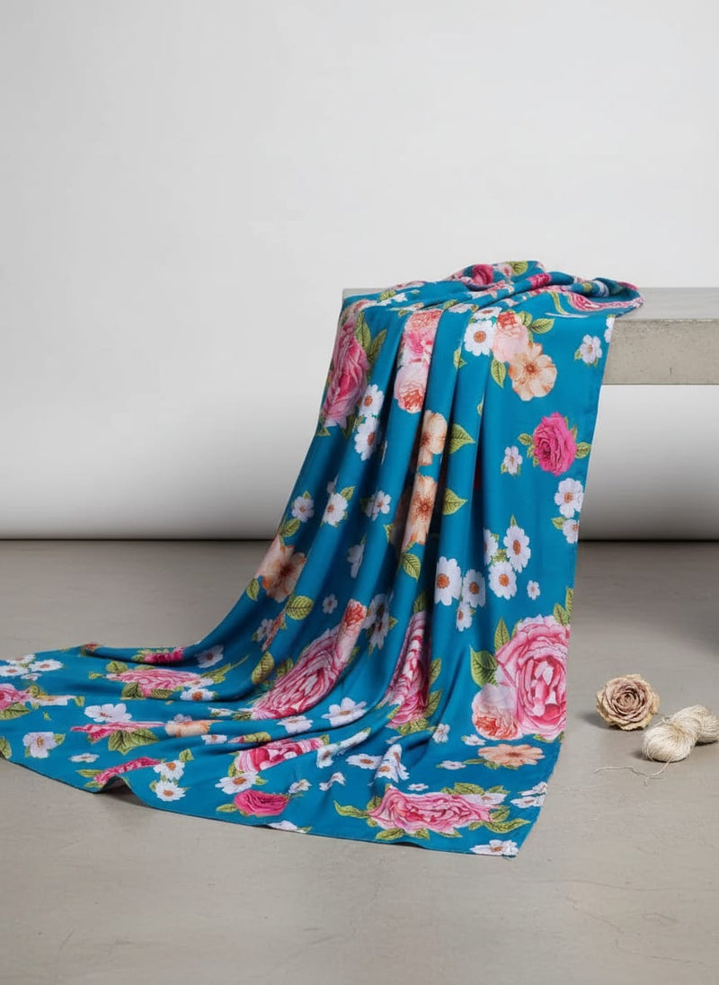 Beautiful Multicolour Anemone Roses Digital Printed Fabric - Silk Crepe
