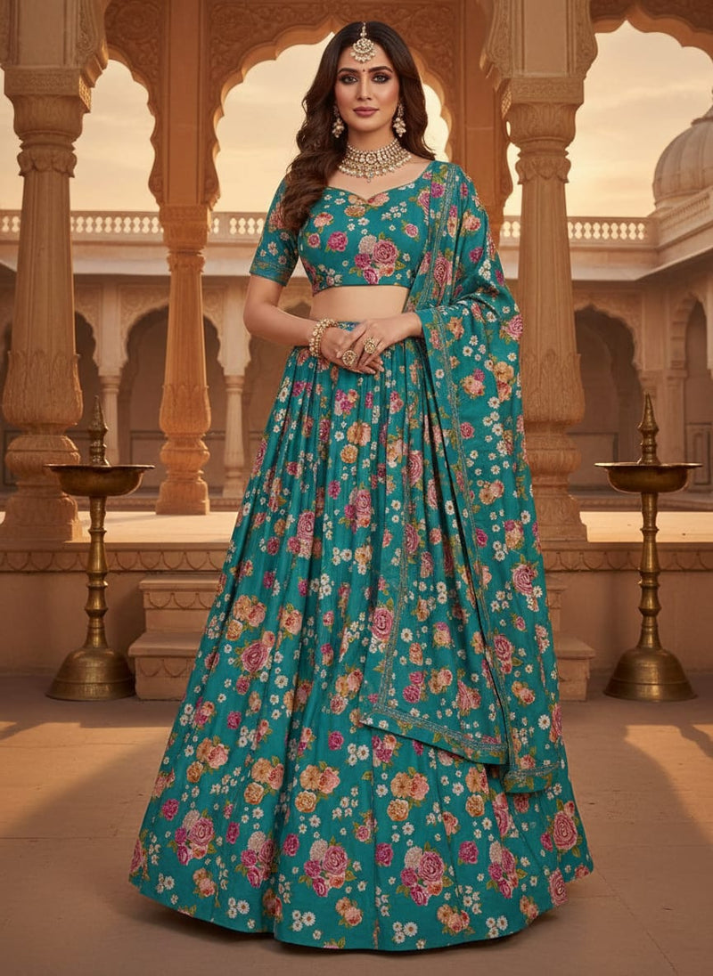 Beautiful Multicolour Anemone Roses Digital Printed Fabric - Upada Silk