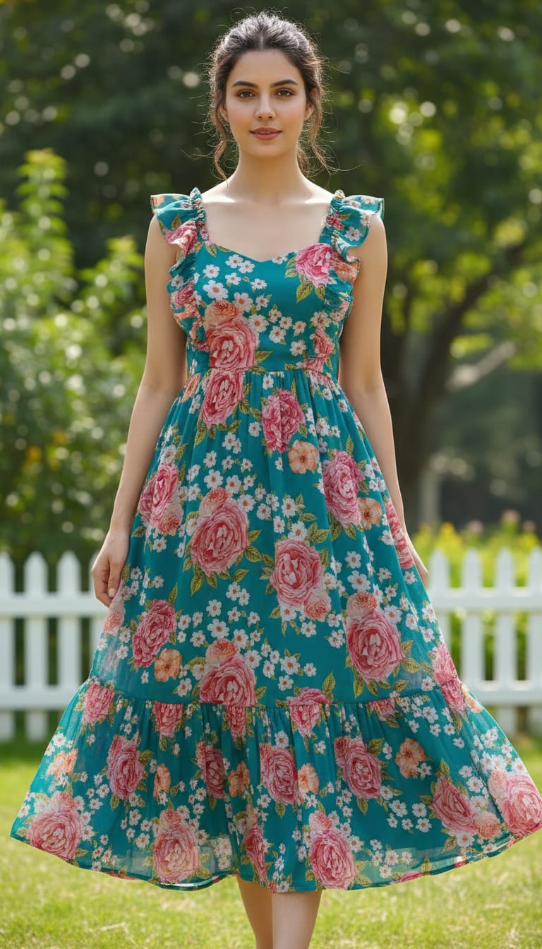 Beautiful Multicolour Anemone Roses Digital Printed Fabric - Pure Georgette