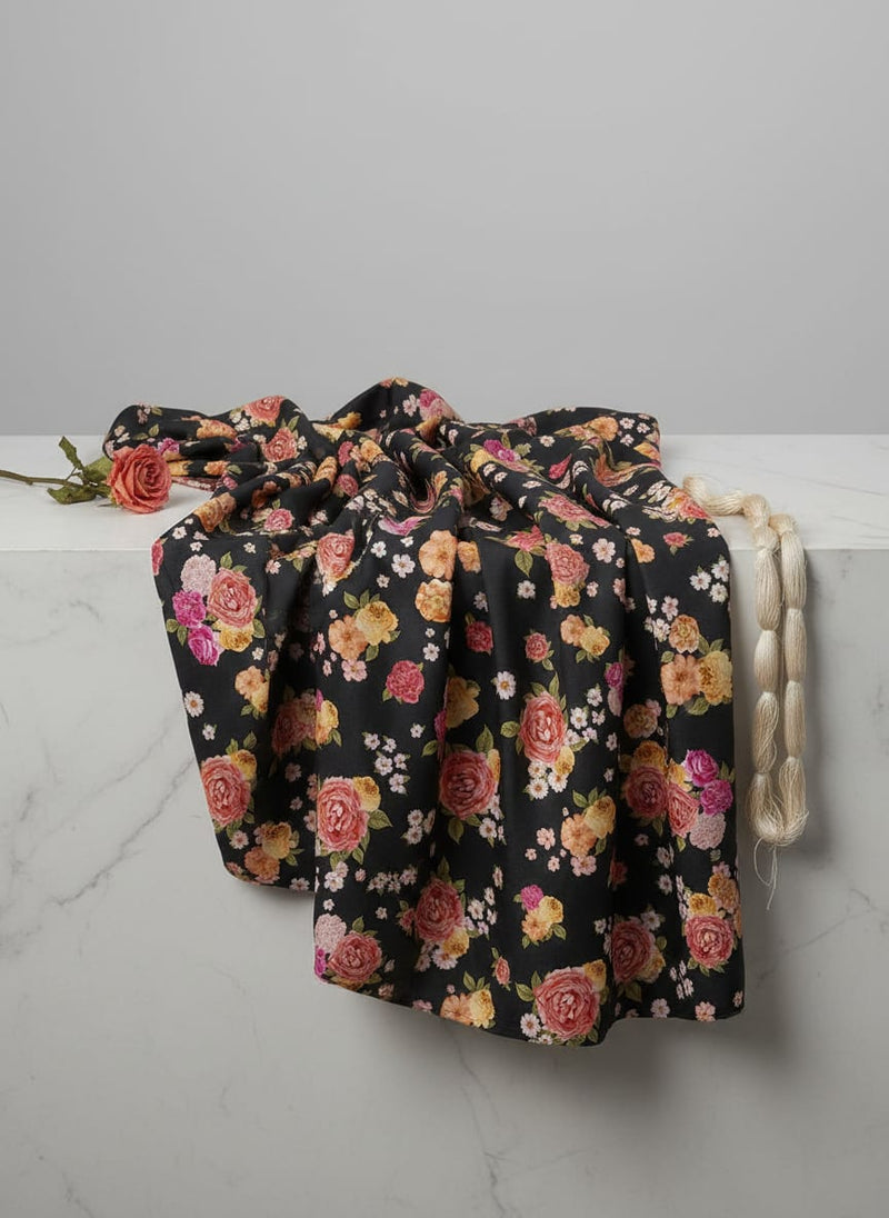Multicolour Anemone Roses With Digital Printed Fabric - Japan Satin