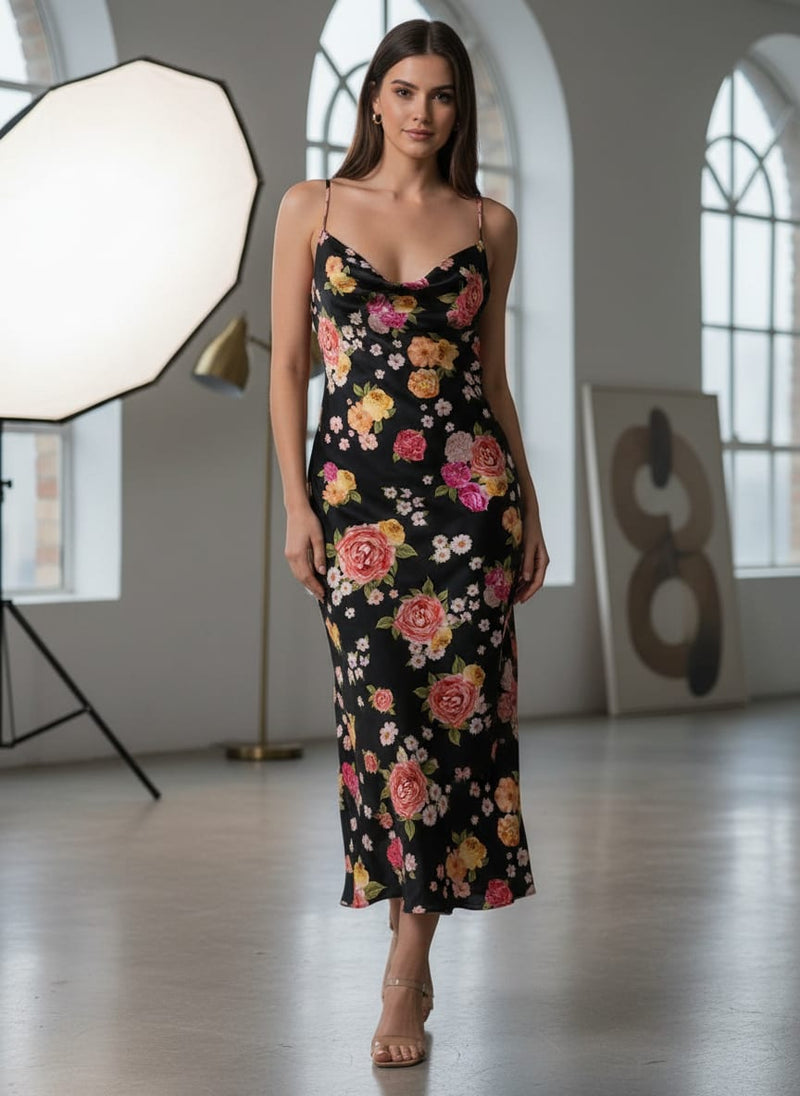 Multicolour Anemone Roses With Digital Printed Fabric - Japan Satin