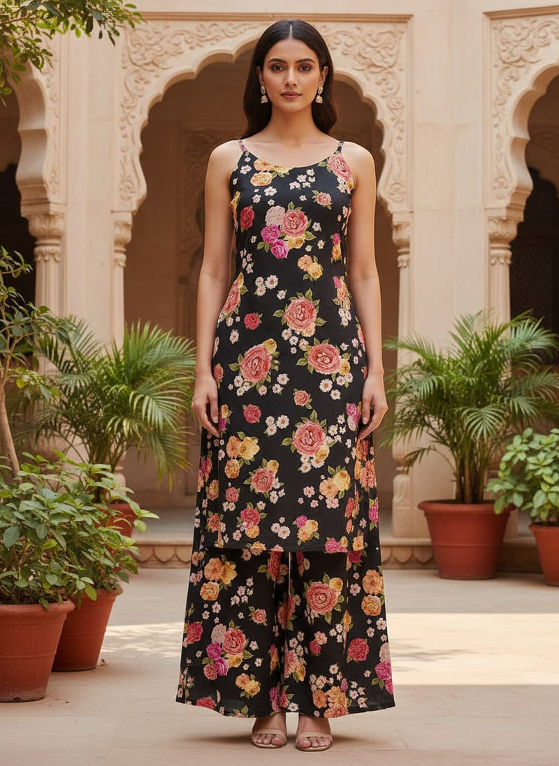 Multicolour Anemone Roses With Digital Printed Fabric - Poly Muslin