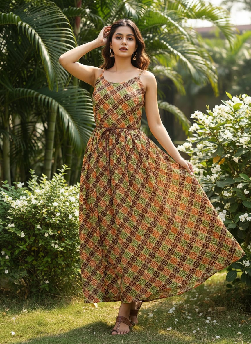 Multicolor Ethnic Geometric Diamond Pattern Weightless Digital Printed Fabric