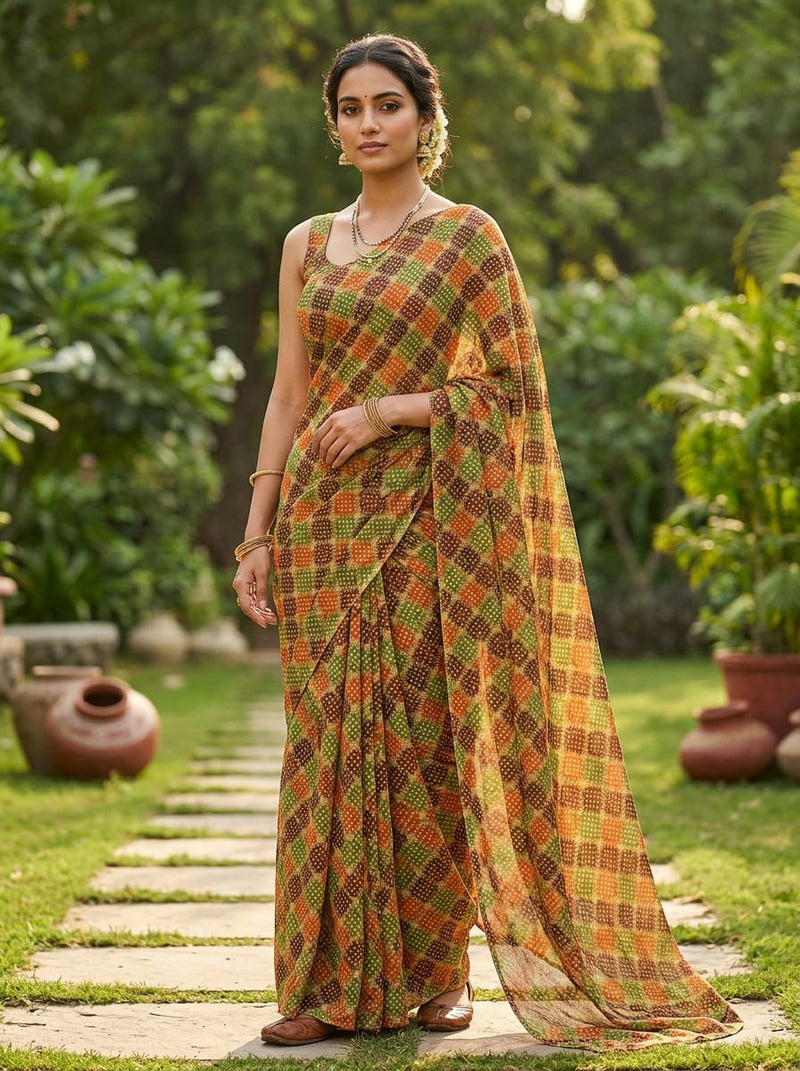 Multicolor Ethnic Geometric Diamond Pattern Weightless Digital Printed Fabric