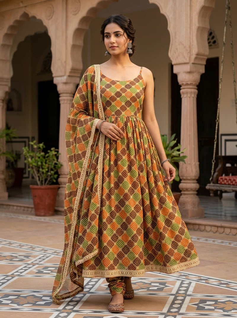 Multicolor Ethnic Geometric Diamond Pattern Weightless Digital Printed Fabric