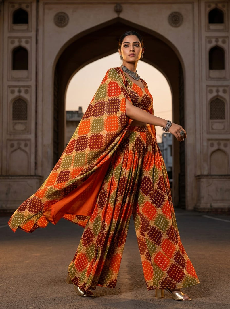 Multicolor Ethnic Bandhani Style Patchwork Pure Georgette Digital Printed Fabric