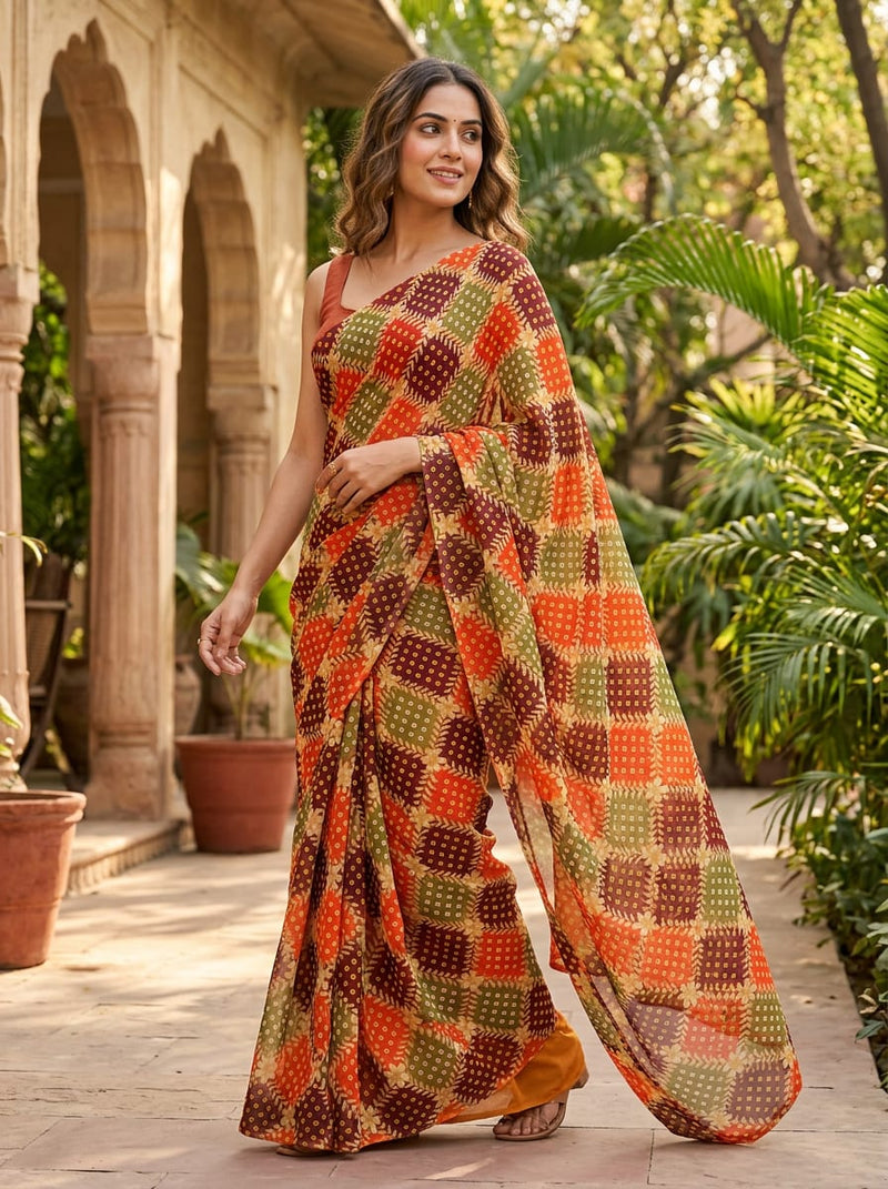 Multicolor Ethnic Bandhani Style Patchwork Pure Georgette Digital Printed Fabric