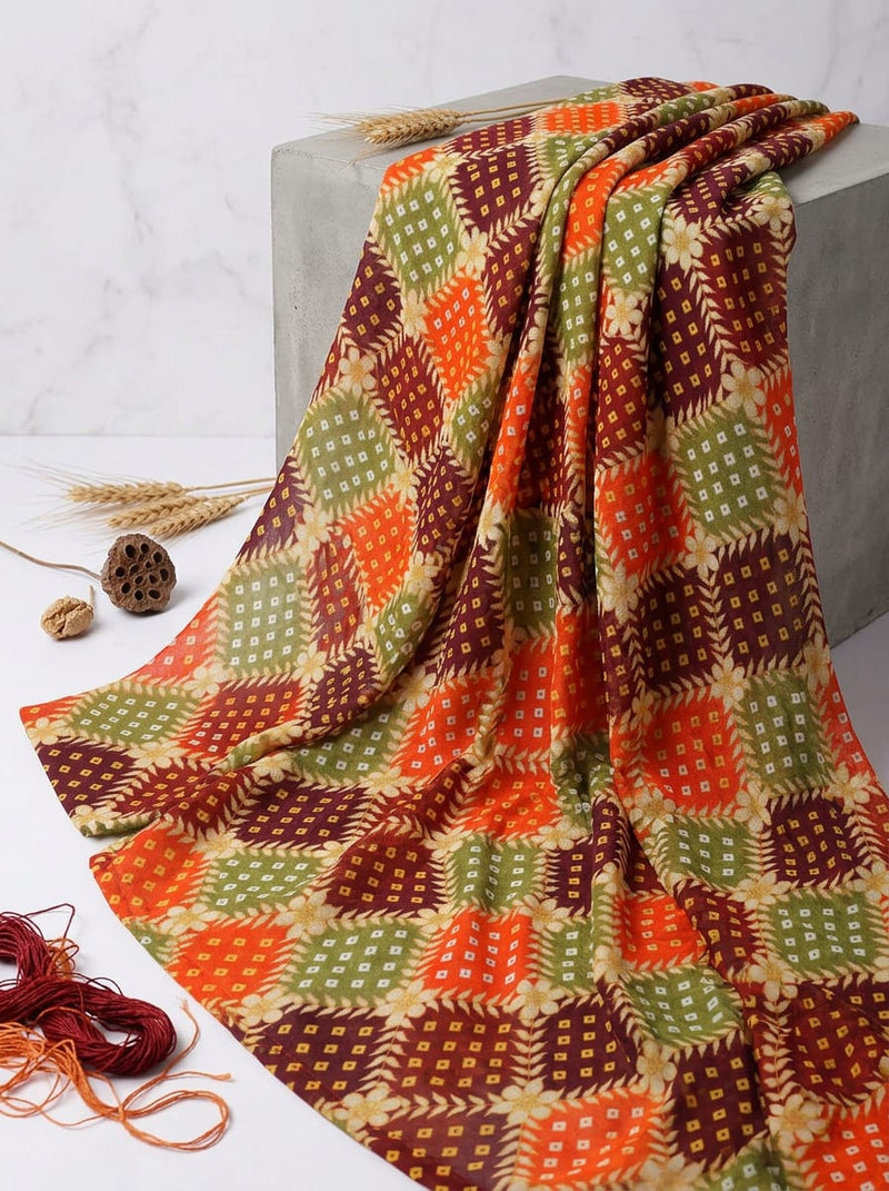 Multicolor Ethnic Bandhani Style Patchwork Pure Georgette Digital Printed Fabric