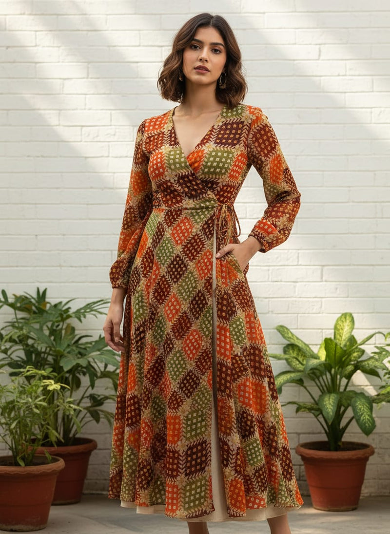 Seamless Honeycomb Repeat Pattern Digital Printed Fabric - Pure Georgette
