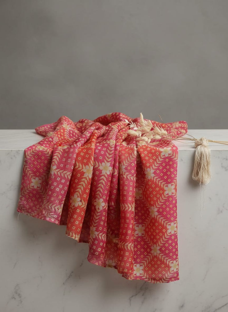 Multicolour With Flower Honeycomb Digital Printed Fabric - Weightless