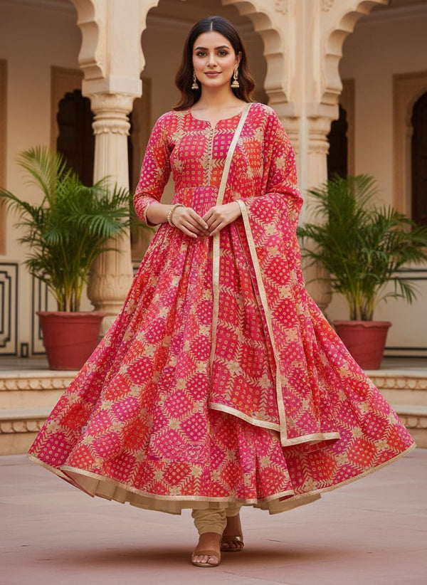 Multicolour With Flower Honeycomb Digital Printed Fabric - Weightless - Anarkali Kurta Set Lookbook - WE-0-TA08278P4-110 - alternate view