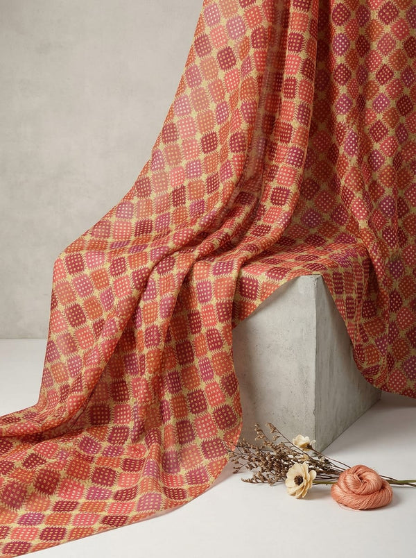 Multicolor Ethnic Geometric Diamond Pattern Organza Digital Printed Fabric - Fabric Editorial Studio Flatlay Lookbook - OR-0-TA08278P4-110