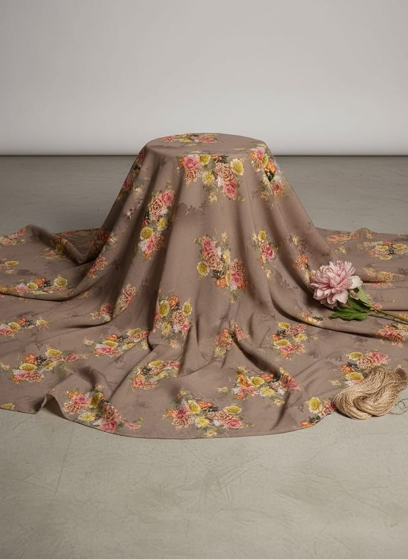 Lovely Yellow Roses With Jasmin Digital Printed Fabric - Silk Crepe