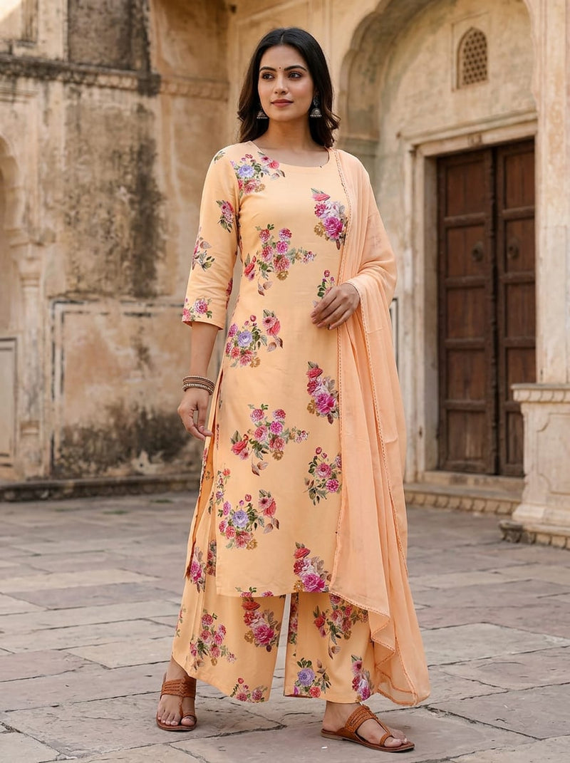 Peach Watercolor Floral Bouquets Pure Cotton Digital Printed Fabric