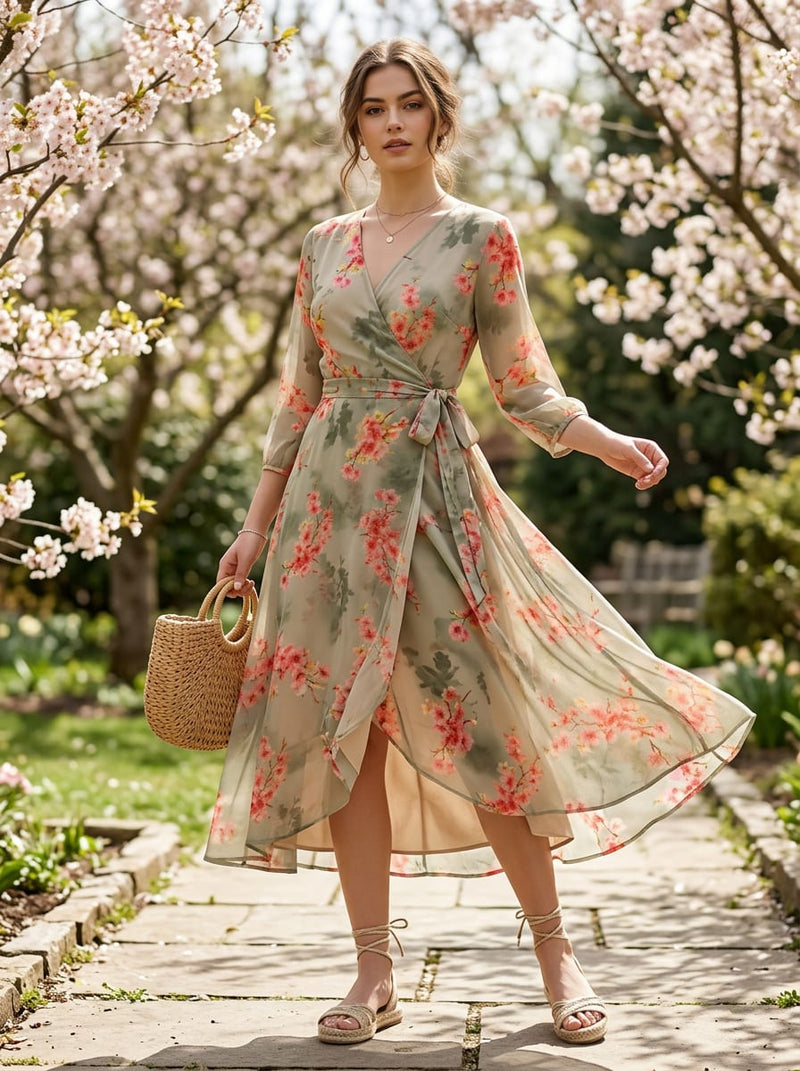 Pink Cherry Blossom Floral Pure Georgette Digital Printed Fabric