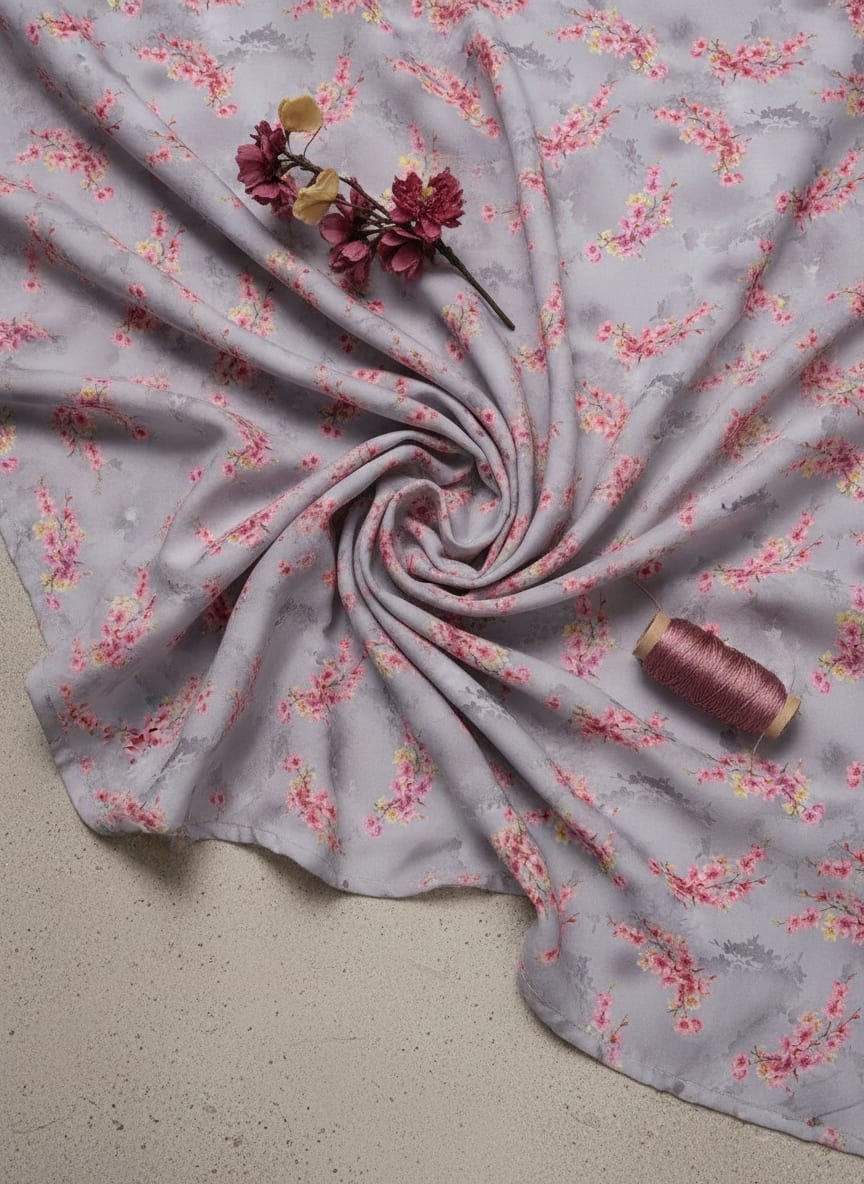 Tiny Pink Violet Floral Flower Digital Printed Fabric - Weightless
