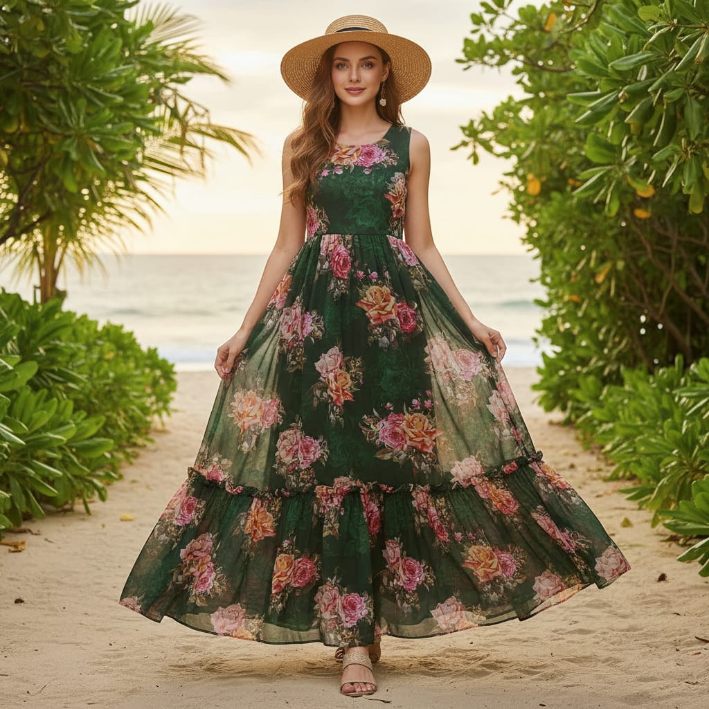 Beautiful Roses With Leaves Digital Printed Fabric - Weightless