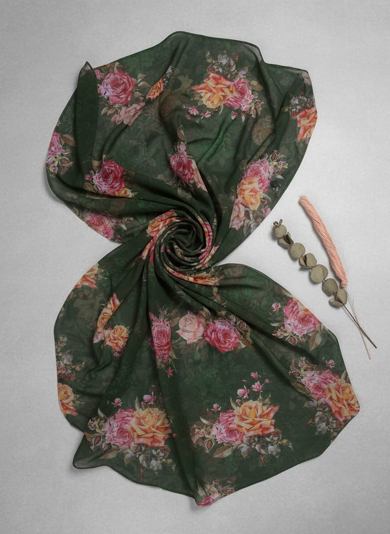 Beautiful Roses With Leaves Digital Printed Fabric - Weightless