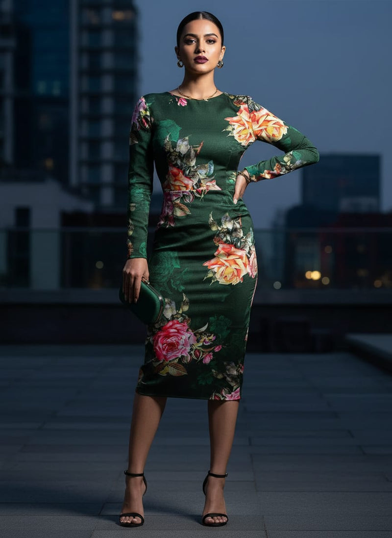 Beautiful Roses With Leaves Digital Printed Fabric - Silk Crepe