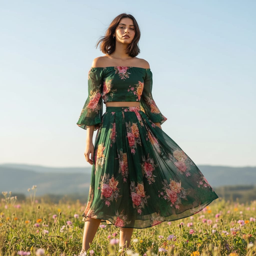 Beautiful Roses With Leaves Digital Printed Fabric - Pure Georgette