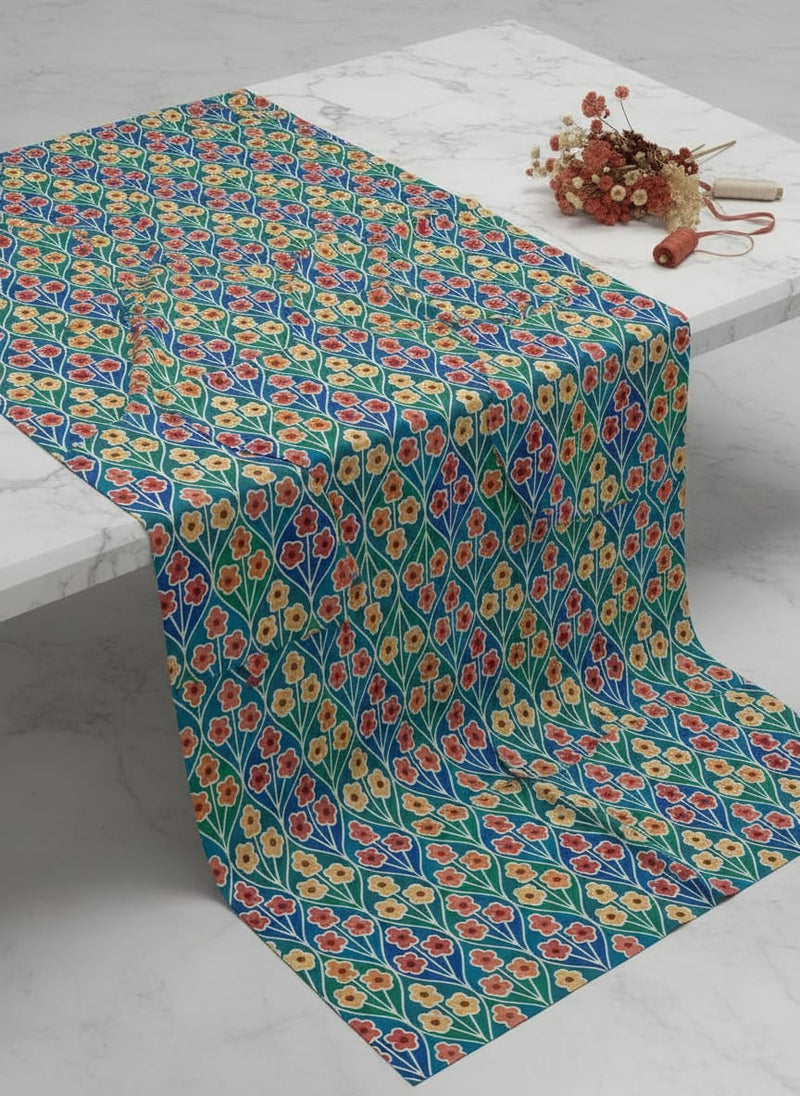 Tiny Decorative Allamanda Multicolour Digital Printed Fabric - Silk Crepe