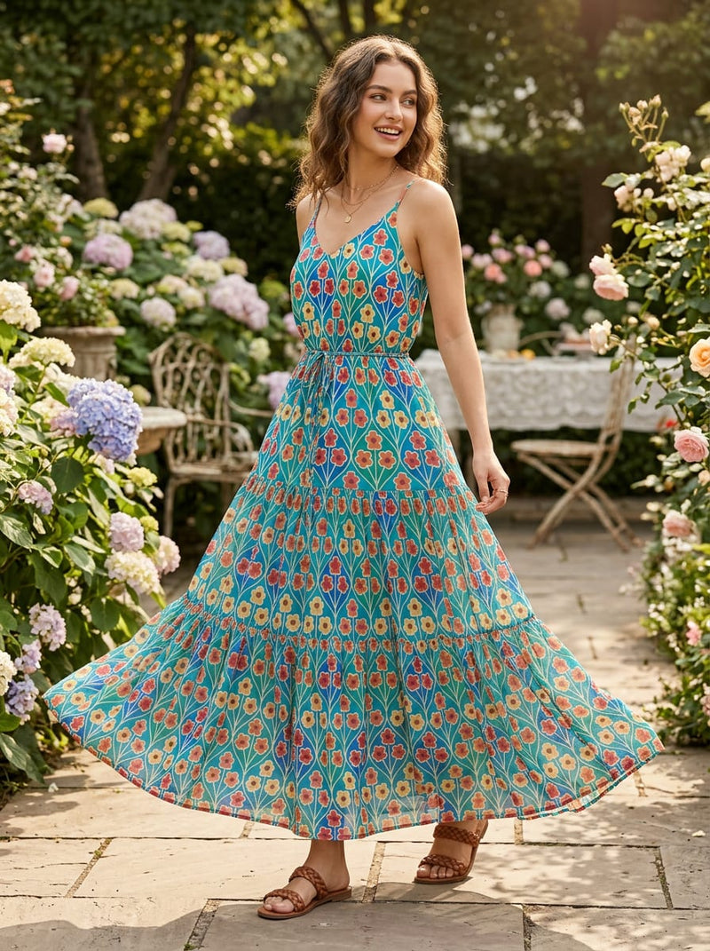 Multicolor Bohemian Floral Lattice Pure Georgette Digital Printed Fabric
