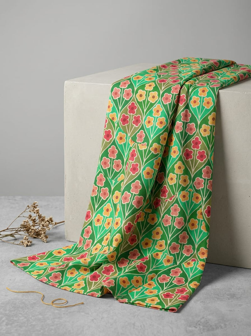 Multicolor Geometric Floral Trellis Pure Cotton Digital Printed Fabric