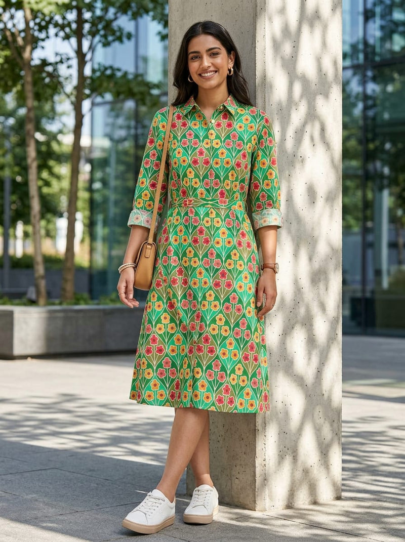 Multicolor Geometric Floral Trellis Pure Cotton Digital Printed Fabric