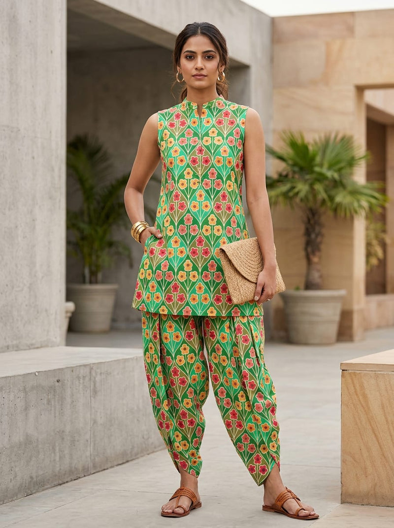 Multicolor Geometric Floral Trellis Pure Cotton Digital Printed Fabric